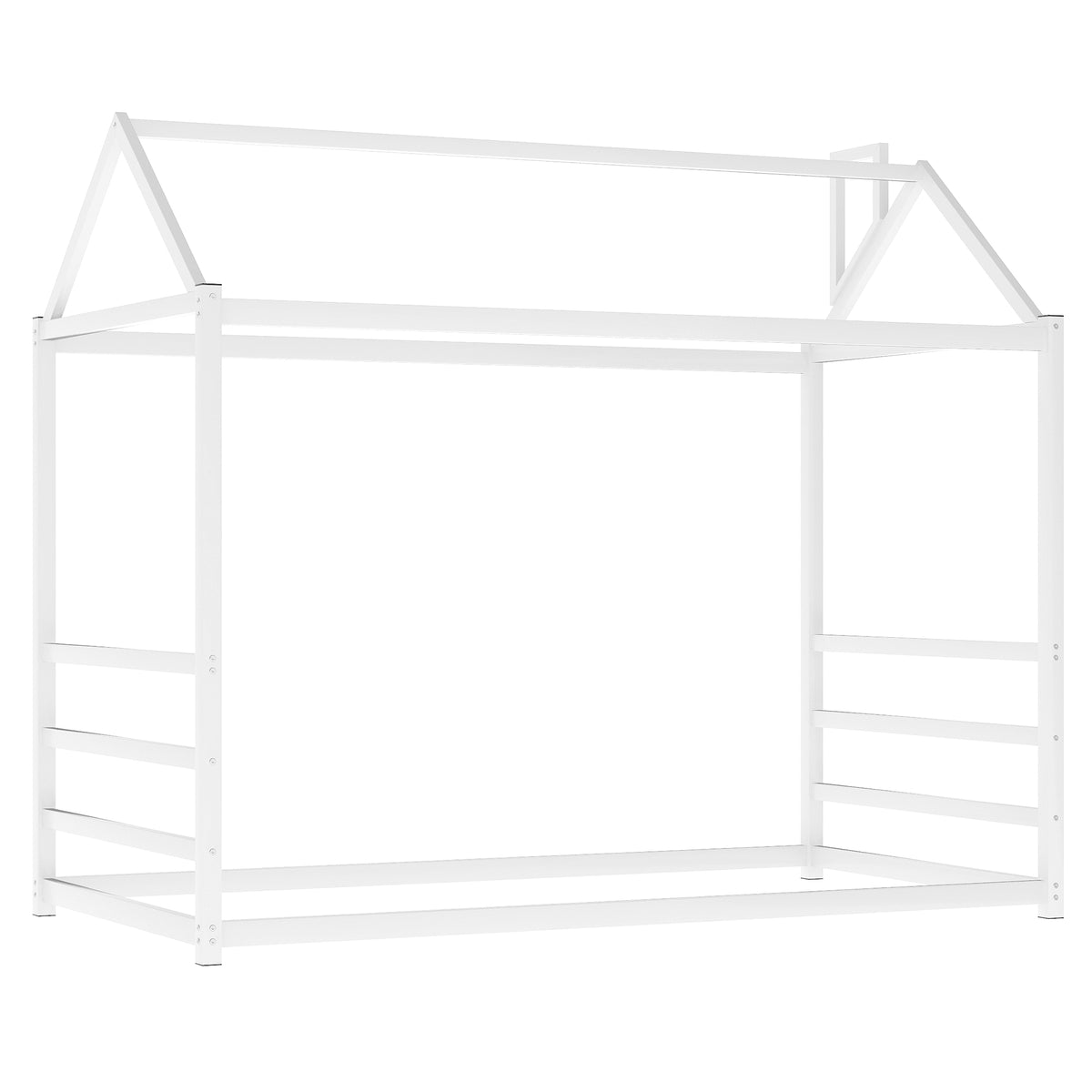 House Platform Bed with Chimney Roof – White