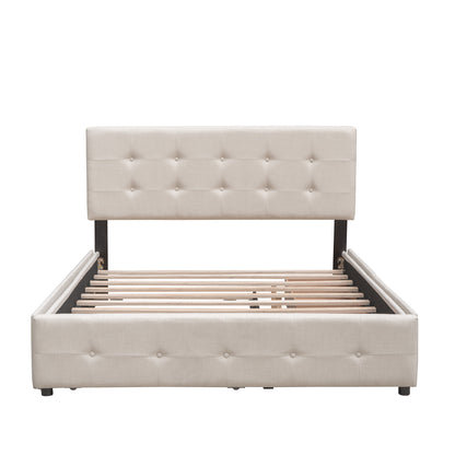 Upholstered Platform Bed Queen Dark Beige