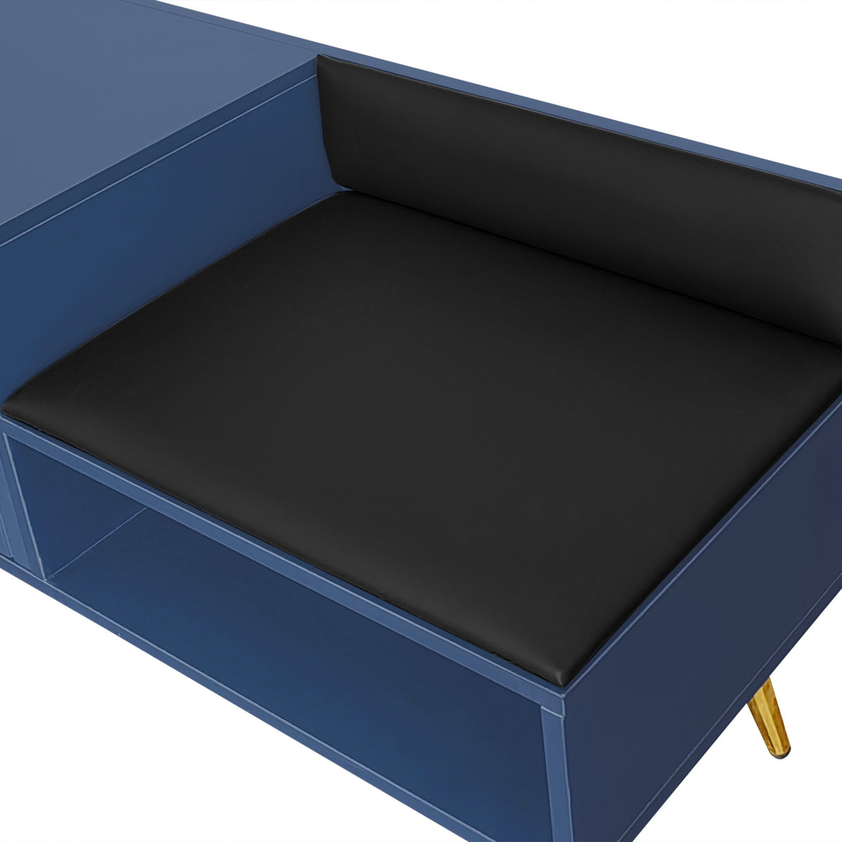 Modern Hidden Storage Bench Navy Upholstered Seat