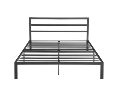 Charcoal Gray Metal Bed Frame with Headboard