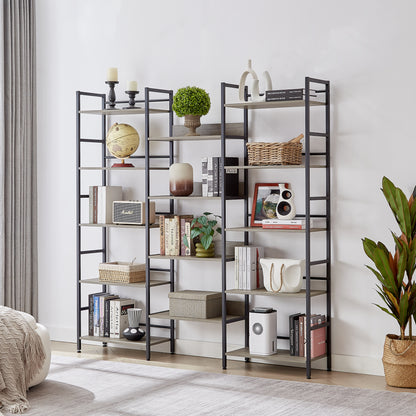 Triple Wide Industrial Bookshelf – Retro Wood & Metal