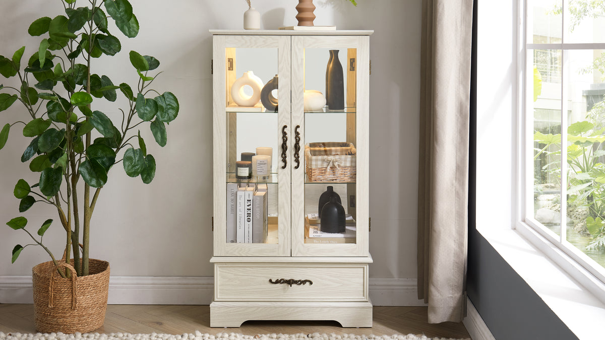 Oak Display Cabinet with LED Glass Doors