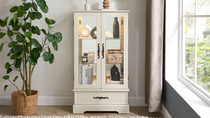 Light Oak Display Cabinet with Glass Doors and Drawer