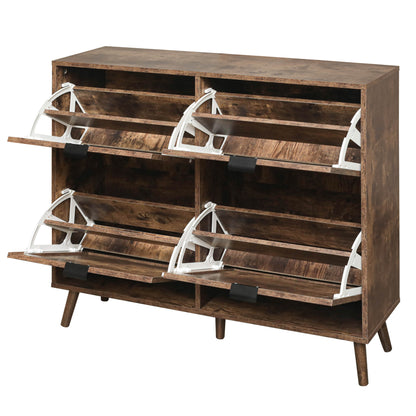 4-Door Freestanding Shoe Cabinet with Storage Shelves