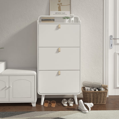 Modern Arc Design Shoe Cabinet White Finish