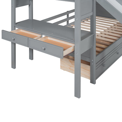 Twin Bunk Bed with Storage Gray