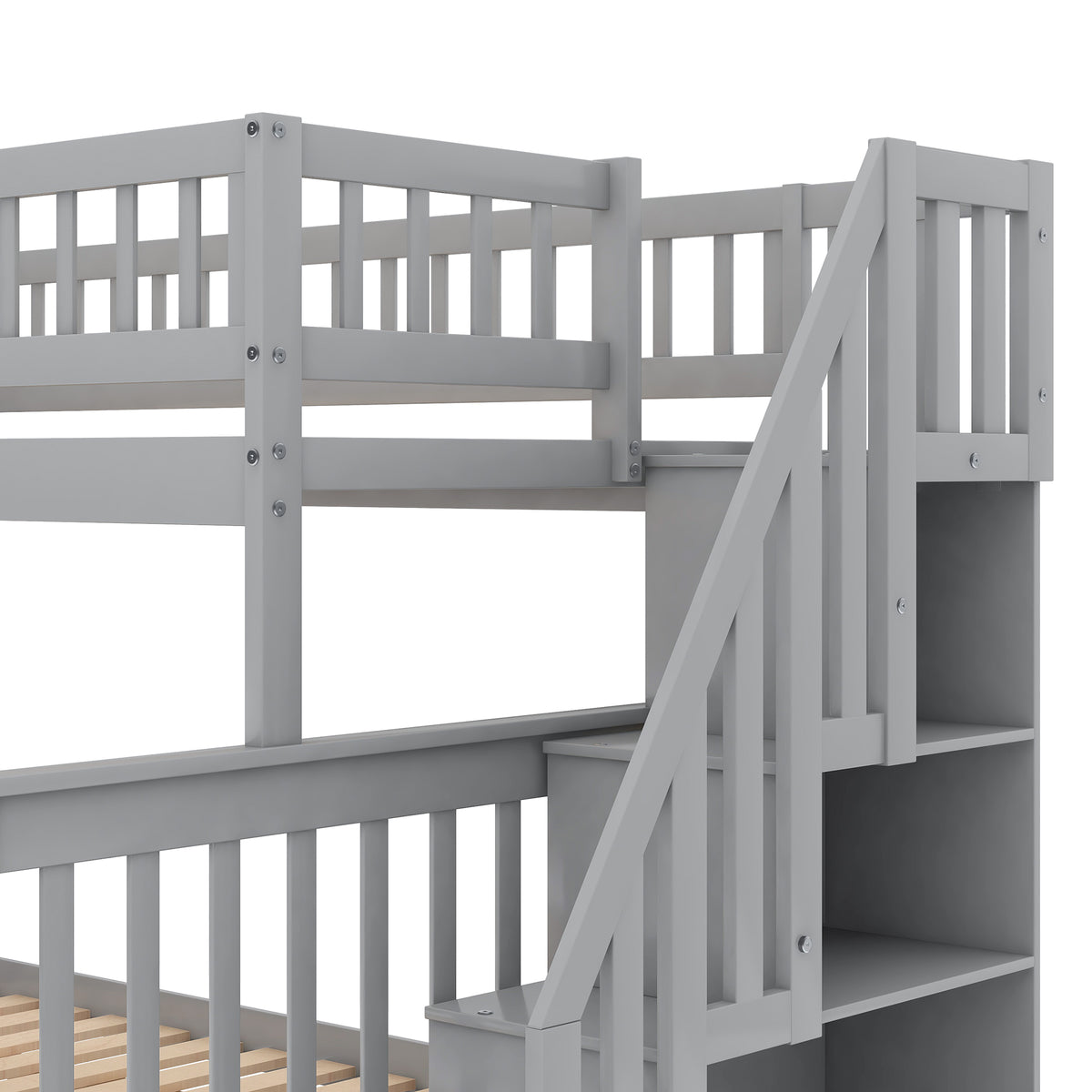 Twin Over Full Bunk Bed with Trundle Gray