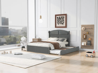 Queen Platform Bed with Trundle Antique Gray