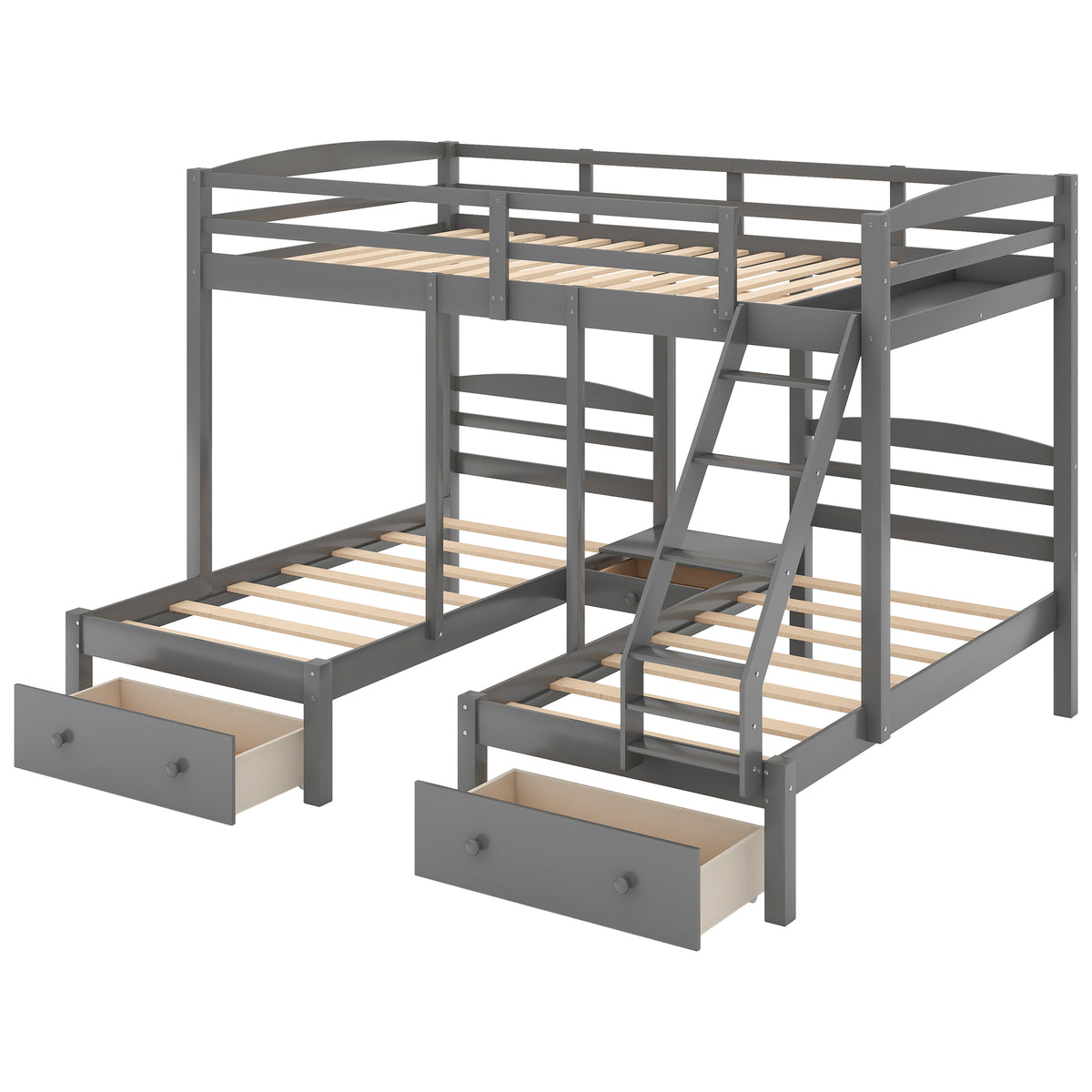 Full Triple Bunk Bed Gray