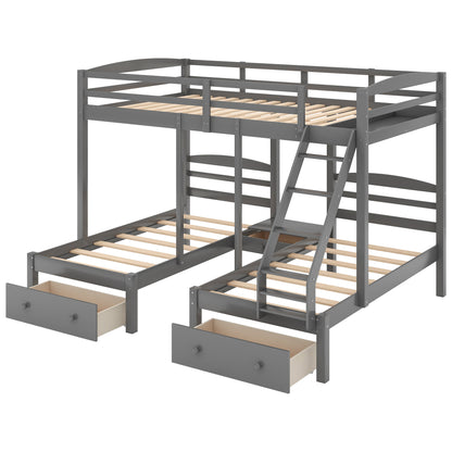 Full Triple Bunk Bed Gray