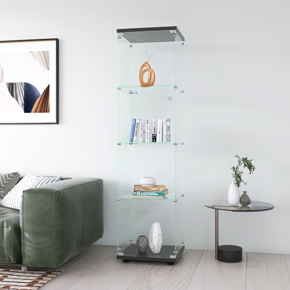 4-Layer Black Glass Display Cabinet with Doors