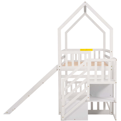 Twin House Bunk Bed White