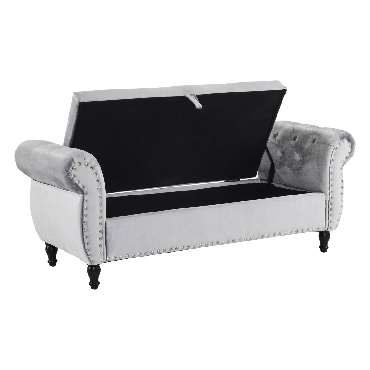 Velvet Storage Ottoman Bench Gray