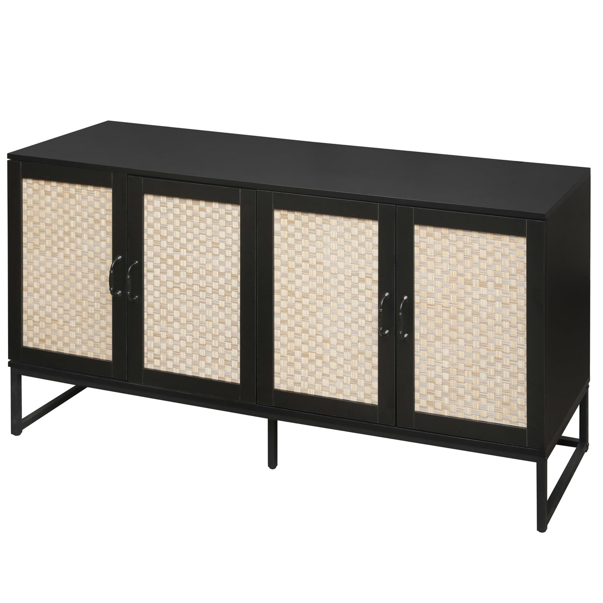Rattan 4-Door Sideboard Black