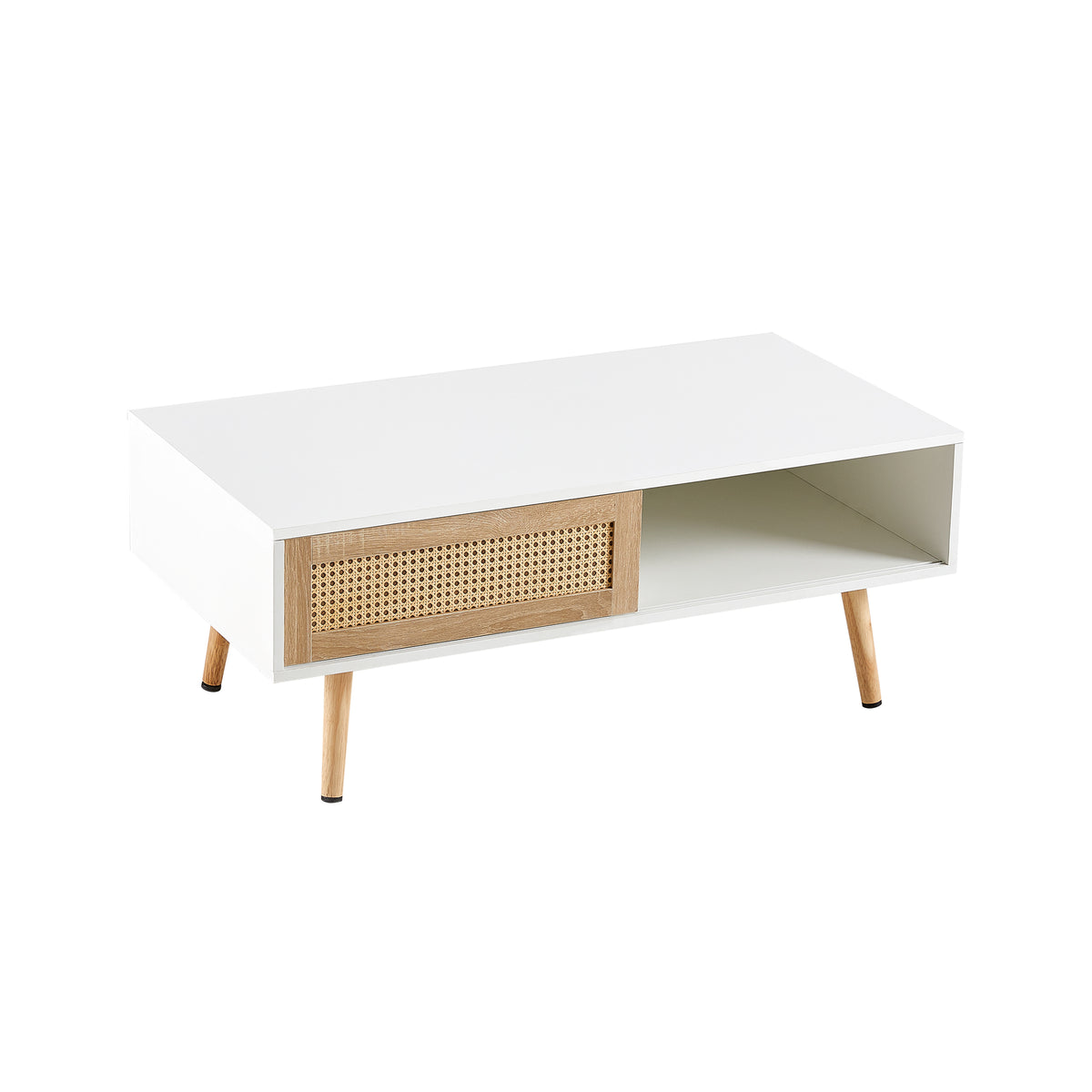 Rattan Coffee Table with Sliding Door White