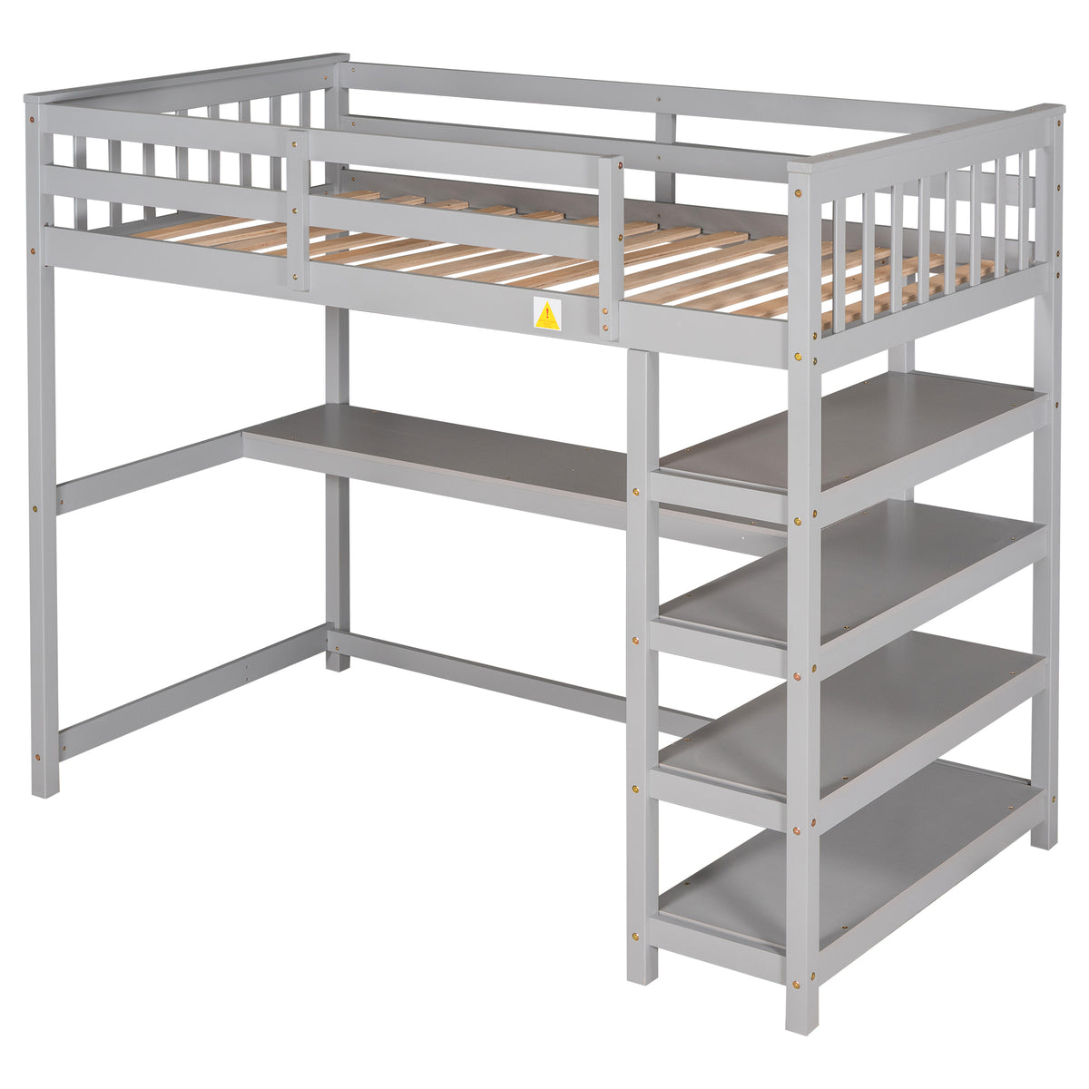 Twin Loft Bed with Storage Gray