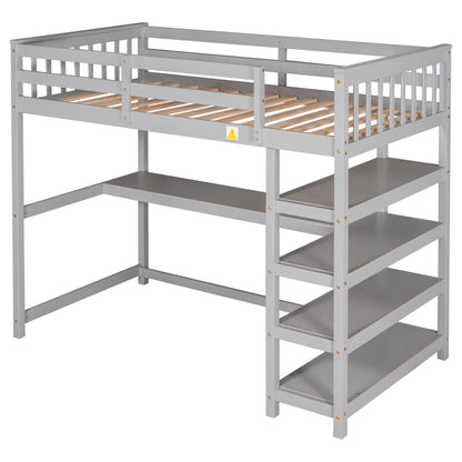 Twin Loft Bed with Storage Gray