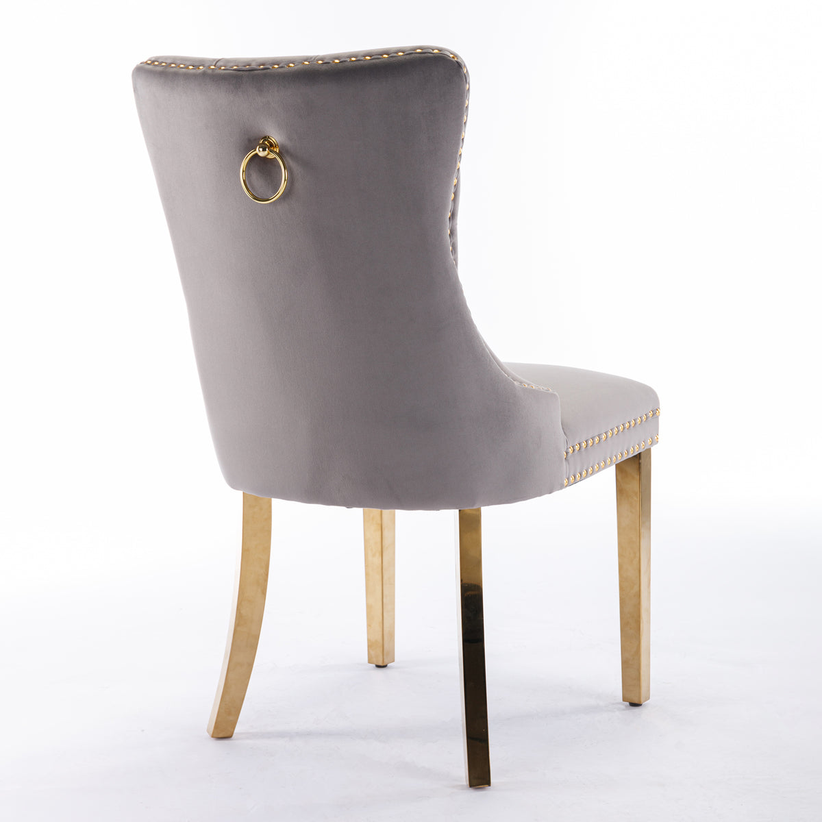 Tufted Velvet Dining Chair Set (2 pcs) – Gray & Gold Legs