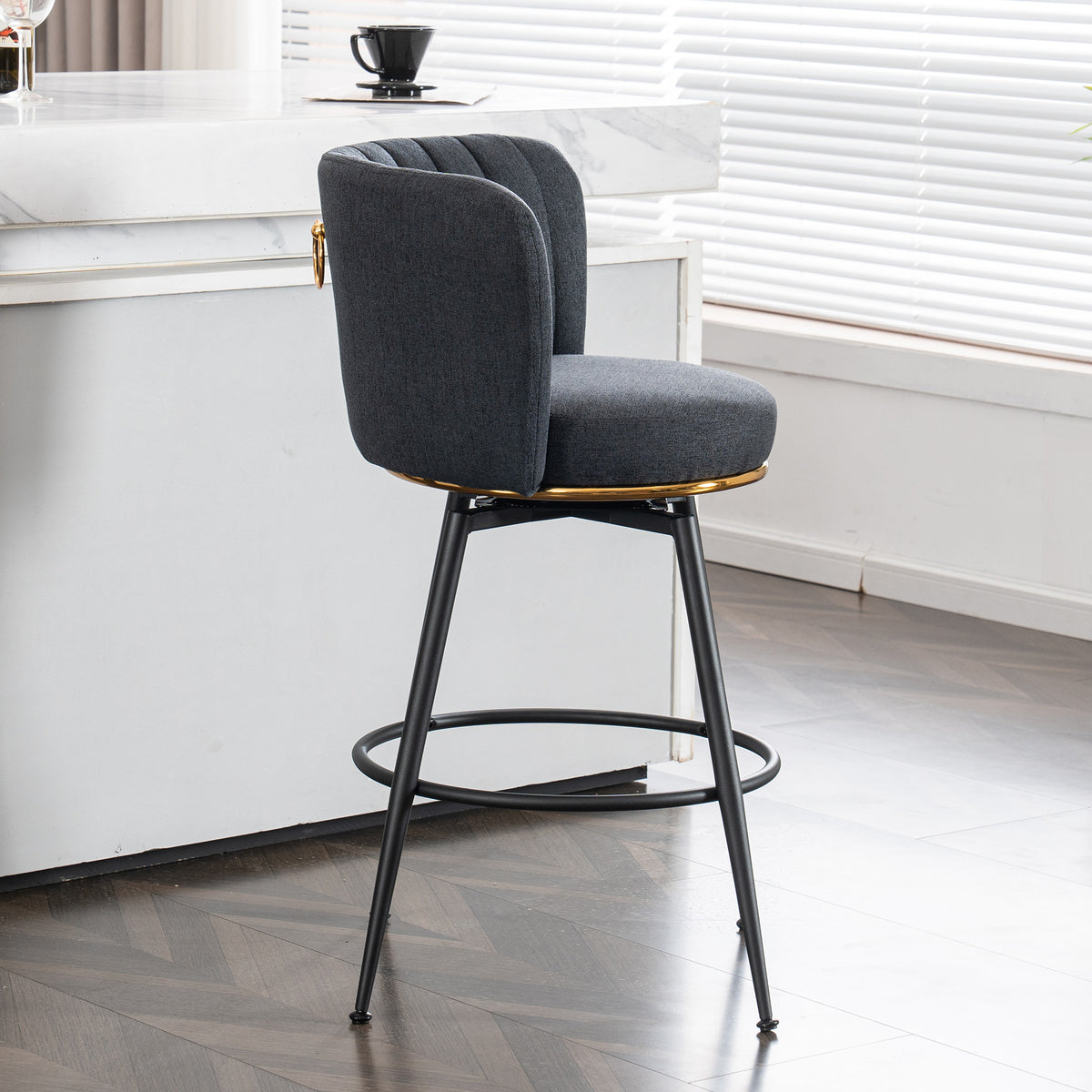 Adjustable Gray Bar Stool Set (2 pcs) – Modern Metal Base
