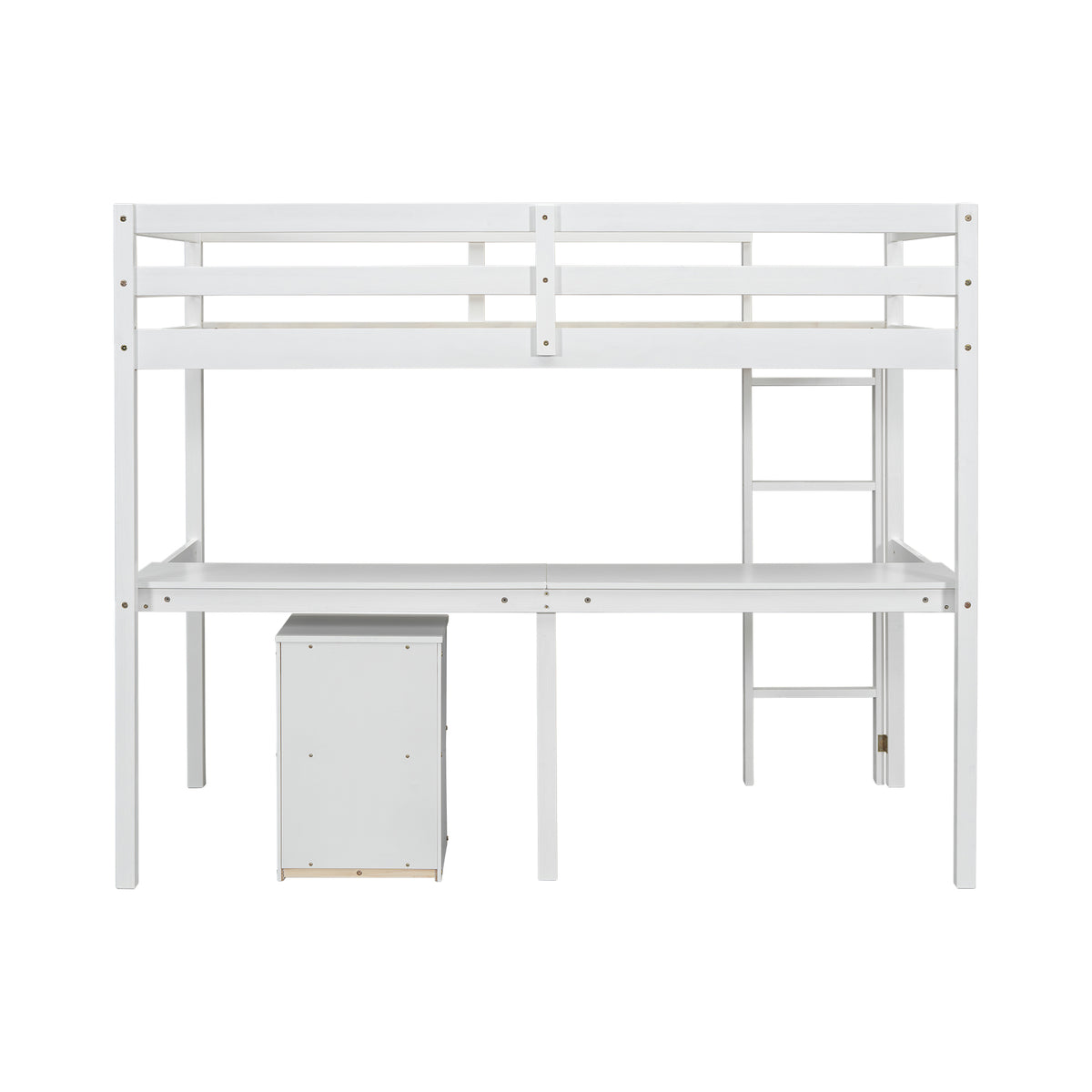 White Twin Loft Bed with Storage & Ladder