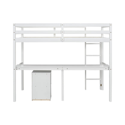White Twin Loft Bed with Storage & Ladder