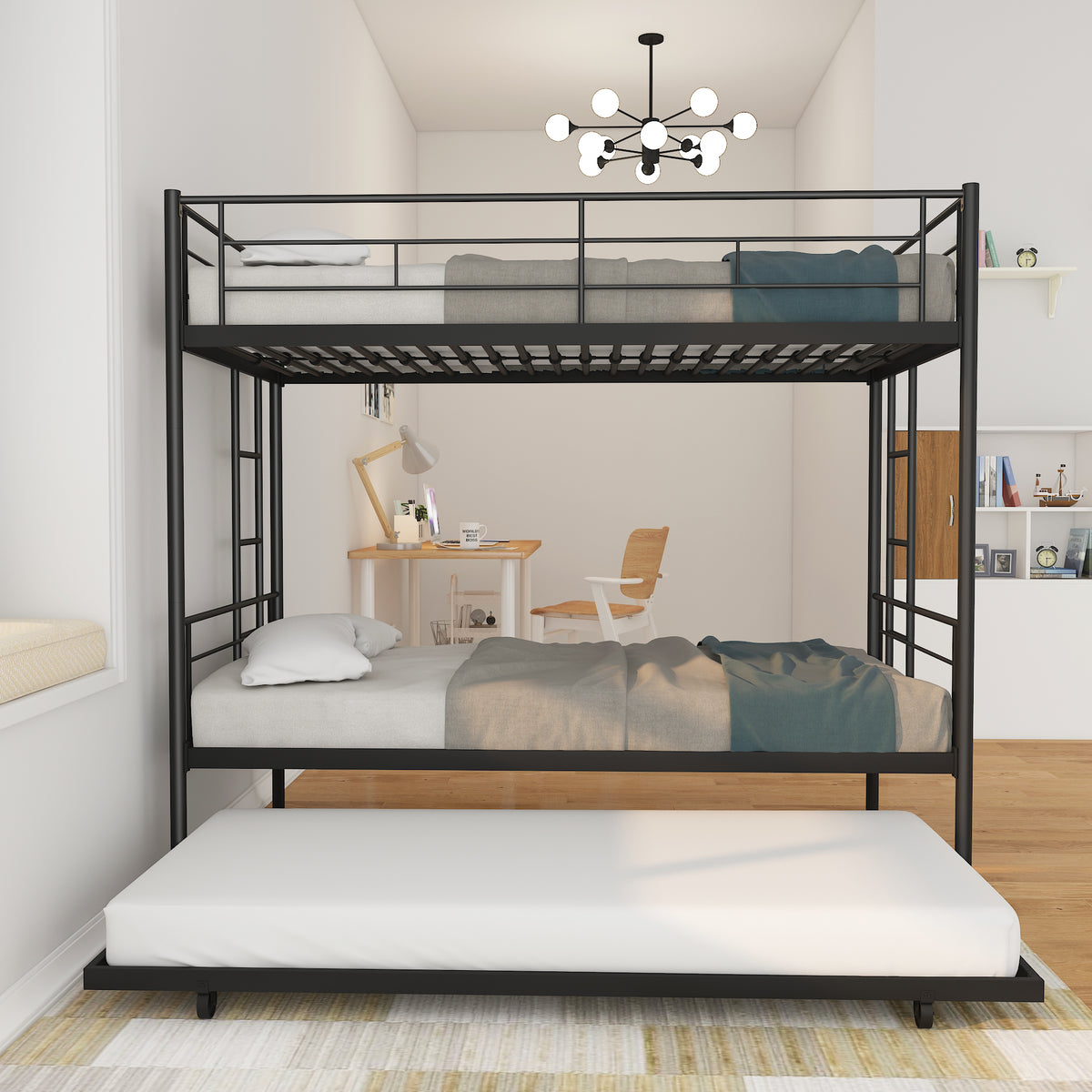 Twin Bunk Bed with Trundle Reinforced Frame