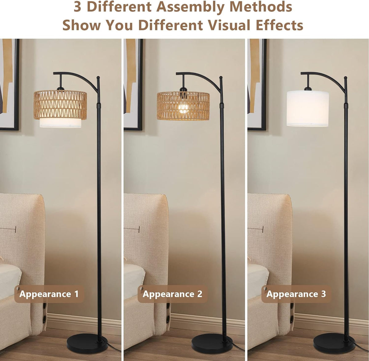 Arc Floor Lamp with Remote 3-Color Light