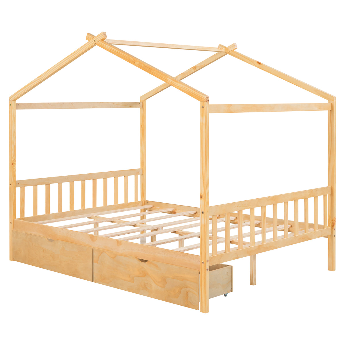 Full Platform Bed with Headboard – Natural Finish