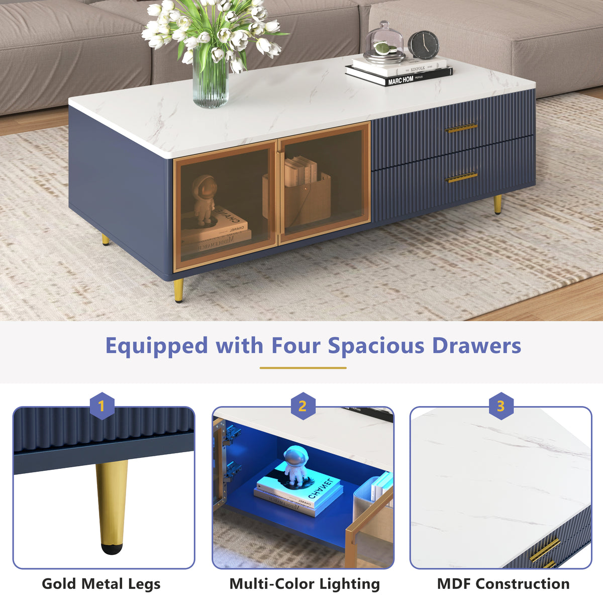 Navy Coffee Table Gold Legs