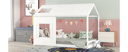 Twin House Bed with Roof Frame White