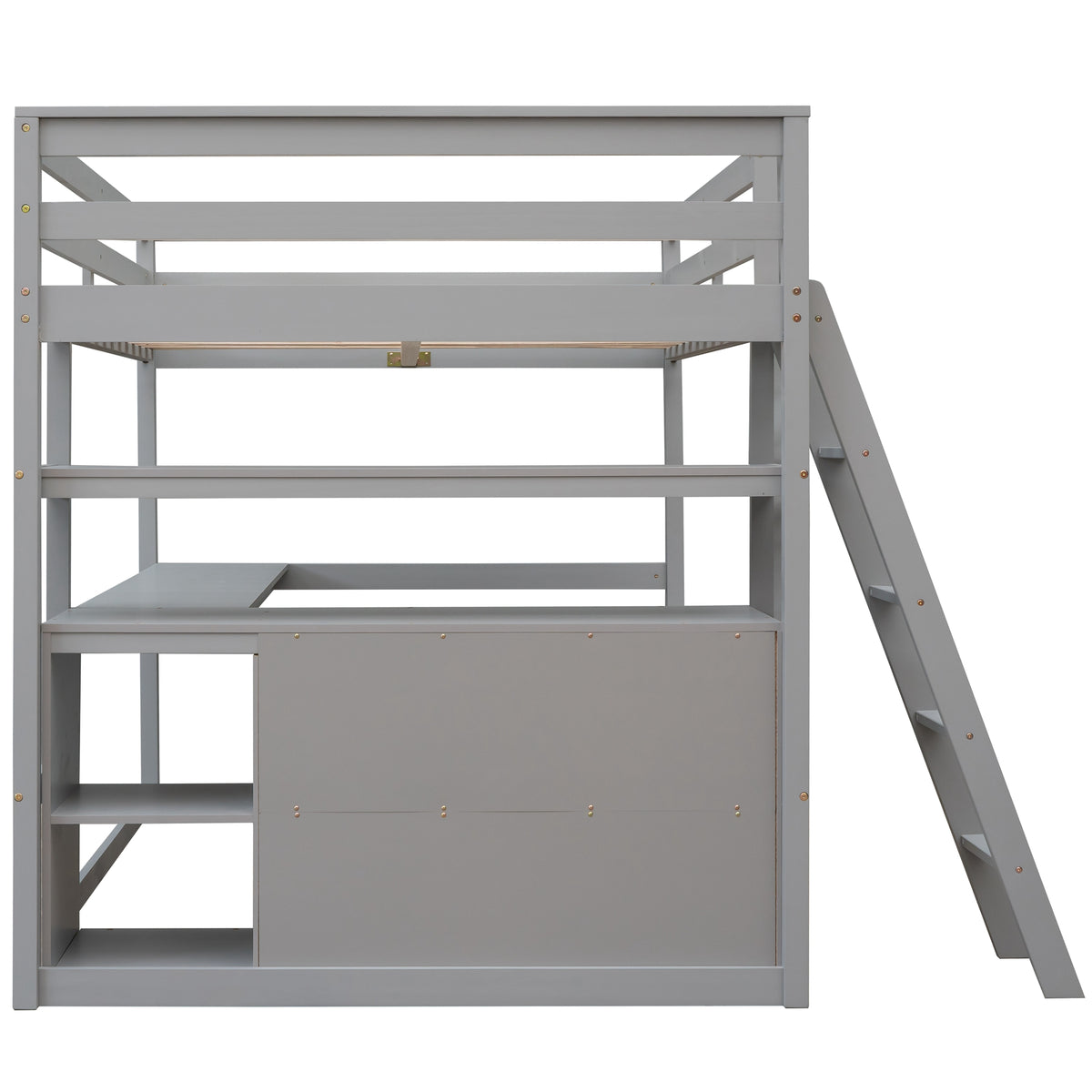 Full Loft Bed with Shelves Gray