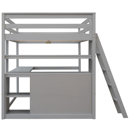 Full Loft Bed with Shelves Gray