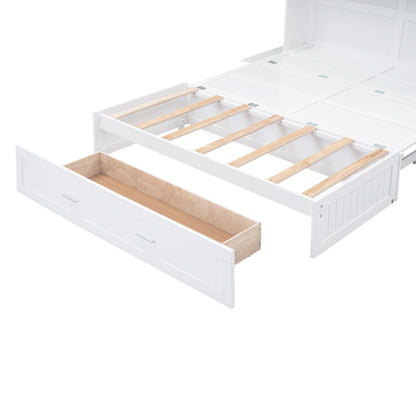 Queen Murphy Bed with Bookcase Storage – White