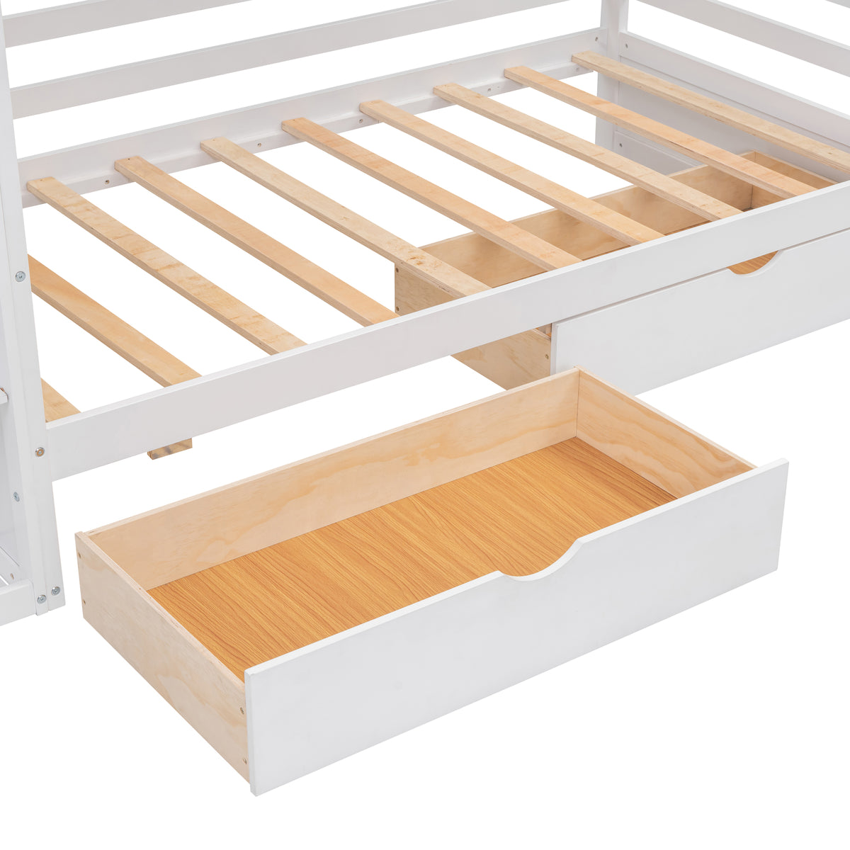 Twin House Bed with Wardrobe White