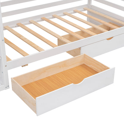 Twin House Bed with Wardrobe White