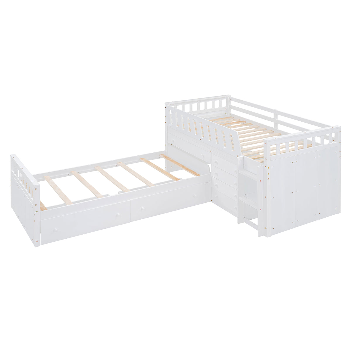 L-Shaped Twin Loft Bed with Storage White