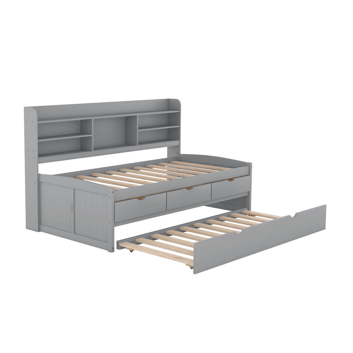 Twin Captain Bed with Storage Drawers Gray