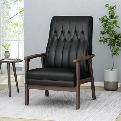 Mid-Century Modern Accent Chair Black Faux Leather