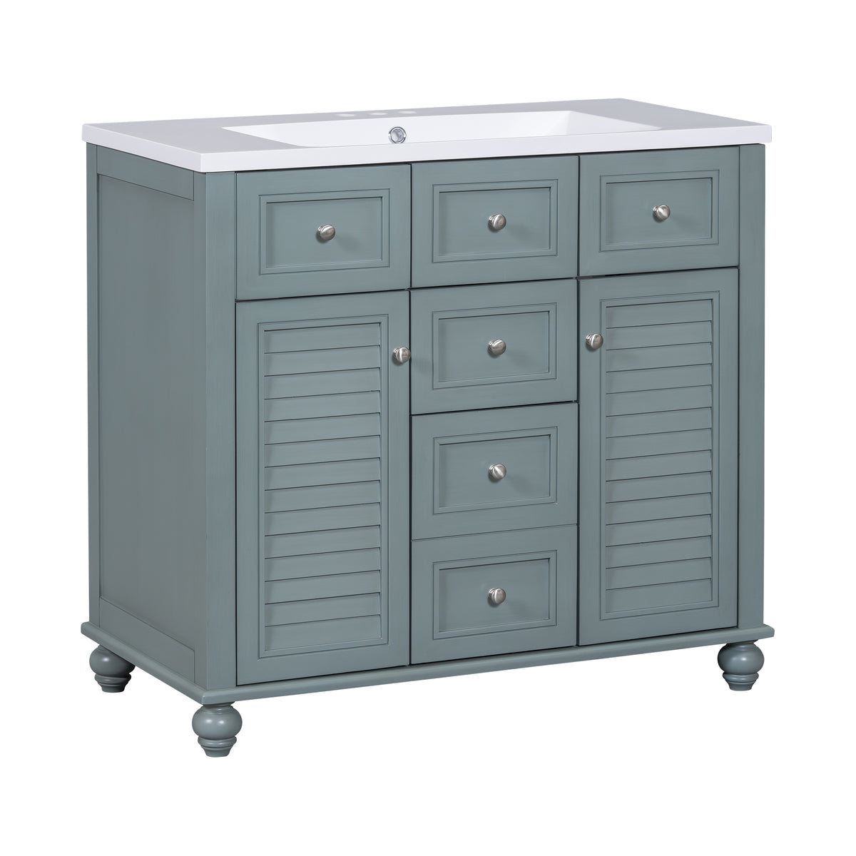 36-Inch Blue Bathroom Vanity with Resin Sink and Drawers
