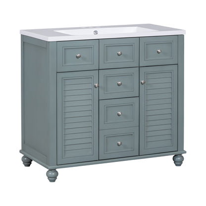 36-Inch Blue Bathroom Vanity with Resin Sink and Drawers