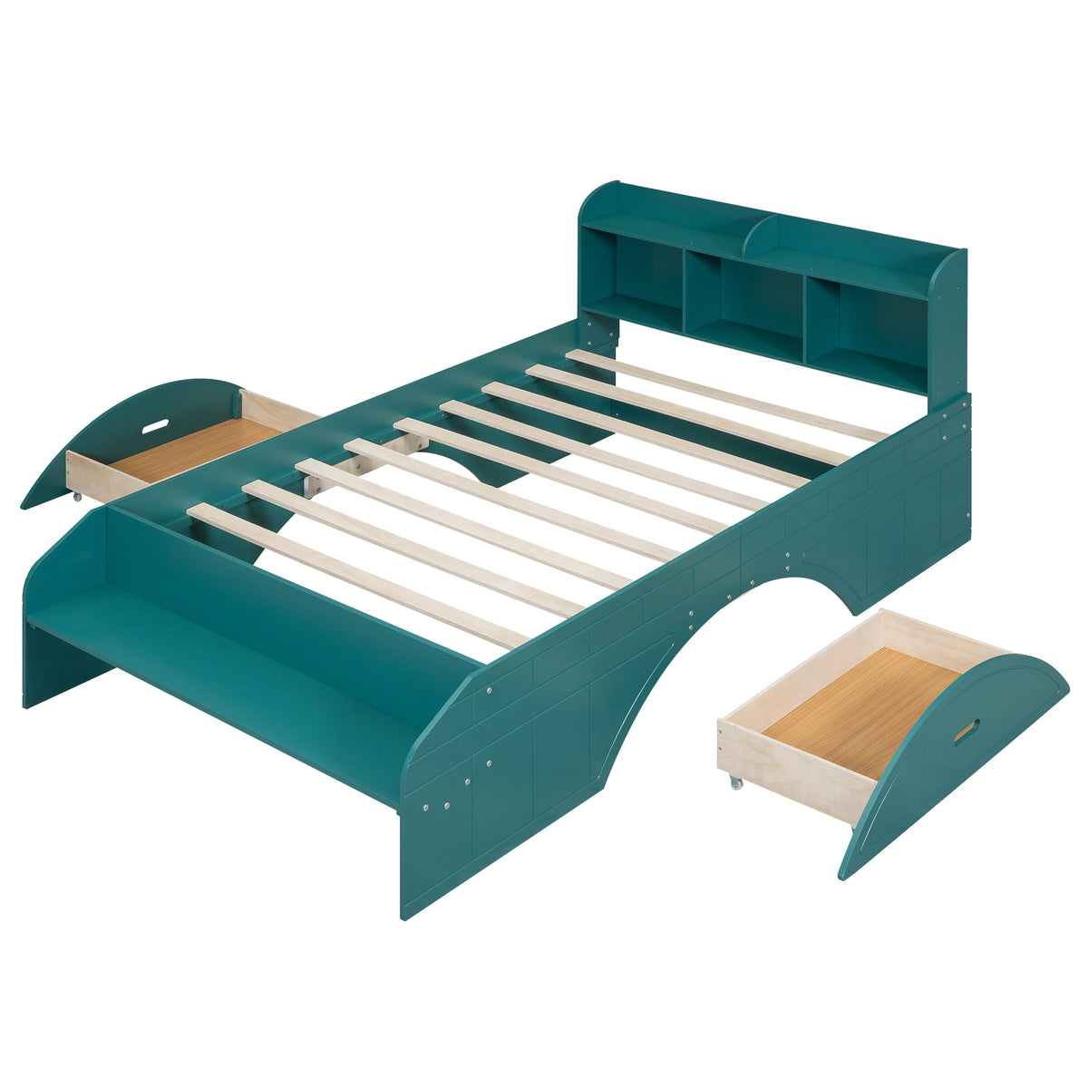 Full Platform Bed with Headboard Dark Green
