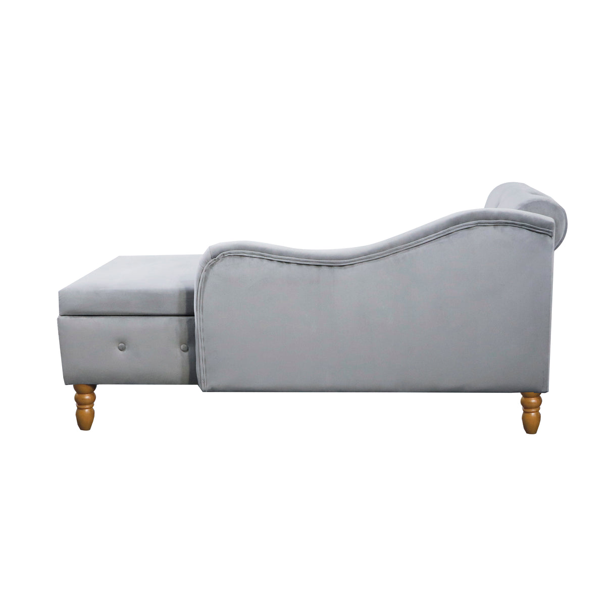 Grey Velvet Lounge Chaise – Modern Roll Arm