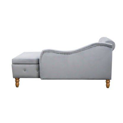 Grey Velvet Lounge Chaise – Modern Roll Arm