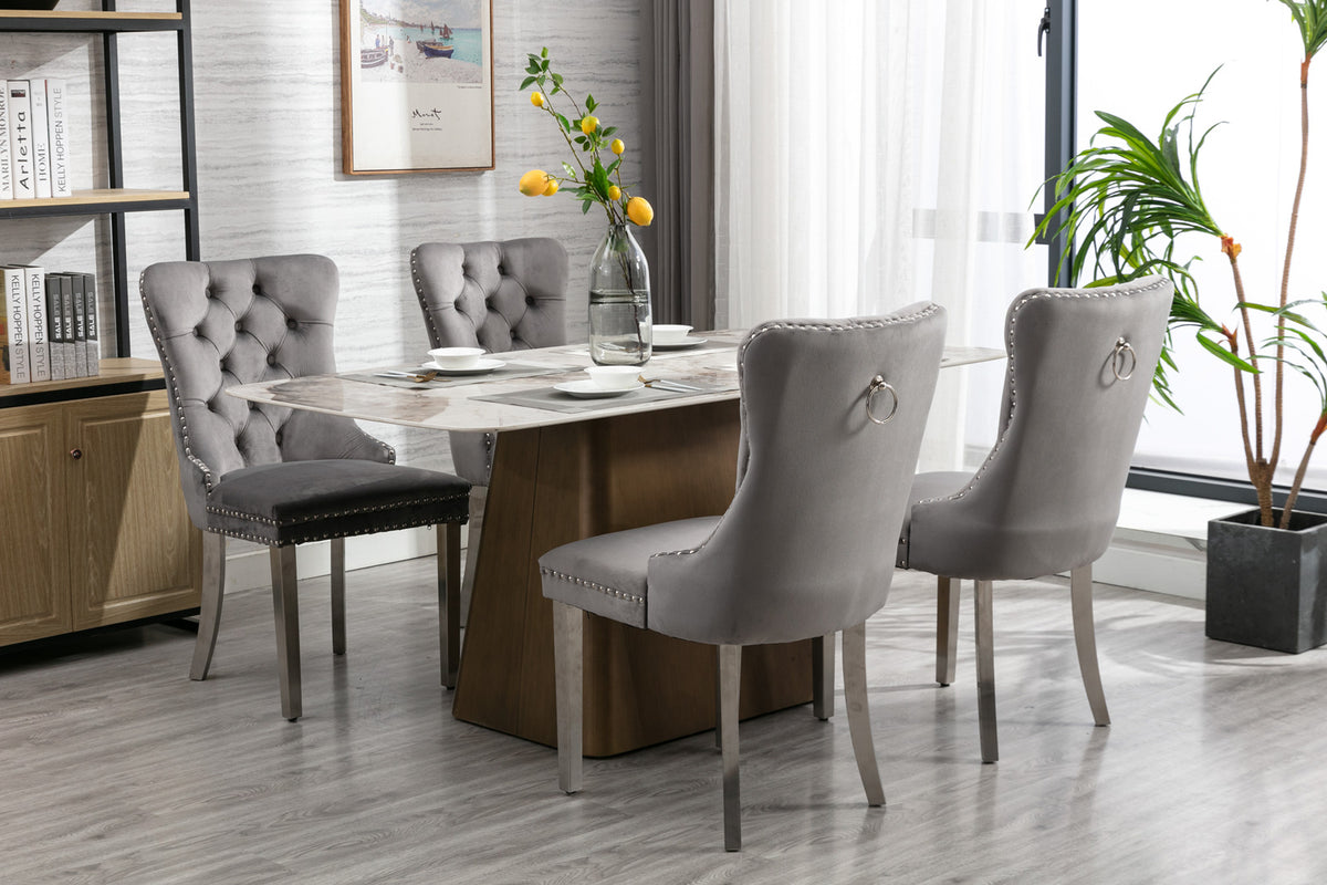 Tufted Velvet Dining Chair Set (2 pcs) – Gray Chrome Base