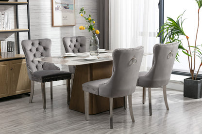 Tufted Velvet Dining Chair Set (2 pcs) – Gray Chrome Base