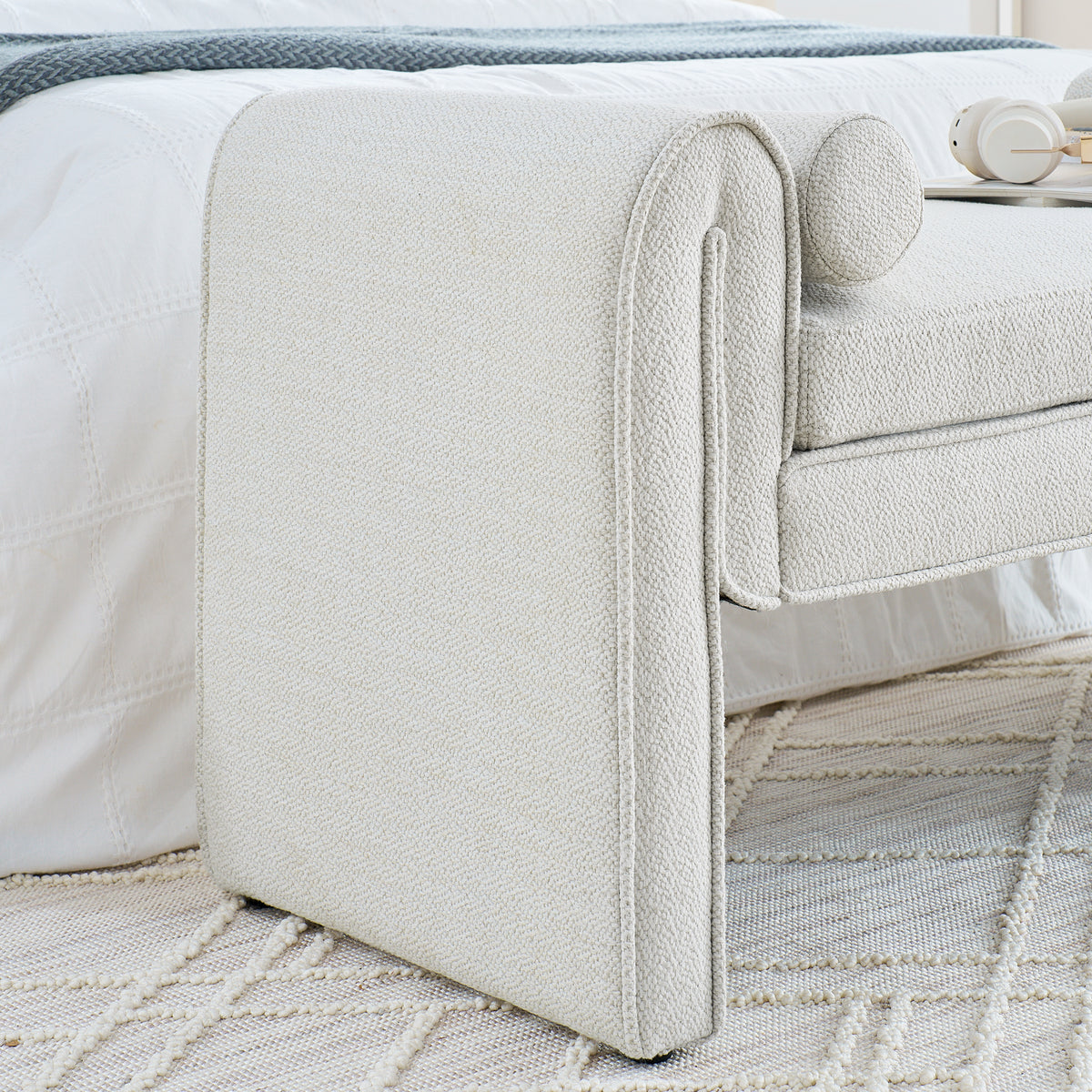Linen Bedroom Storage Stool – White Finish