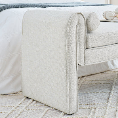 Linen Bedroom Storage Stool – White Finish