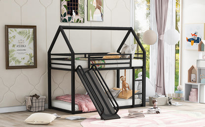 House Twin Bunk Bed with Ladder Black