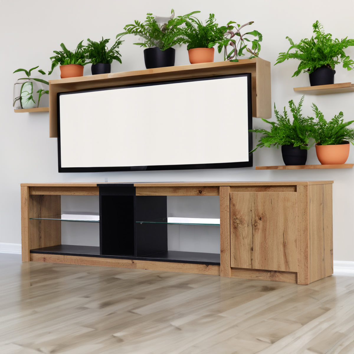 Modern LED TV Stand with Media Storage