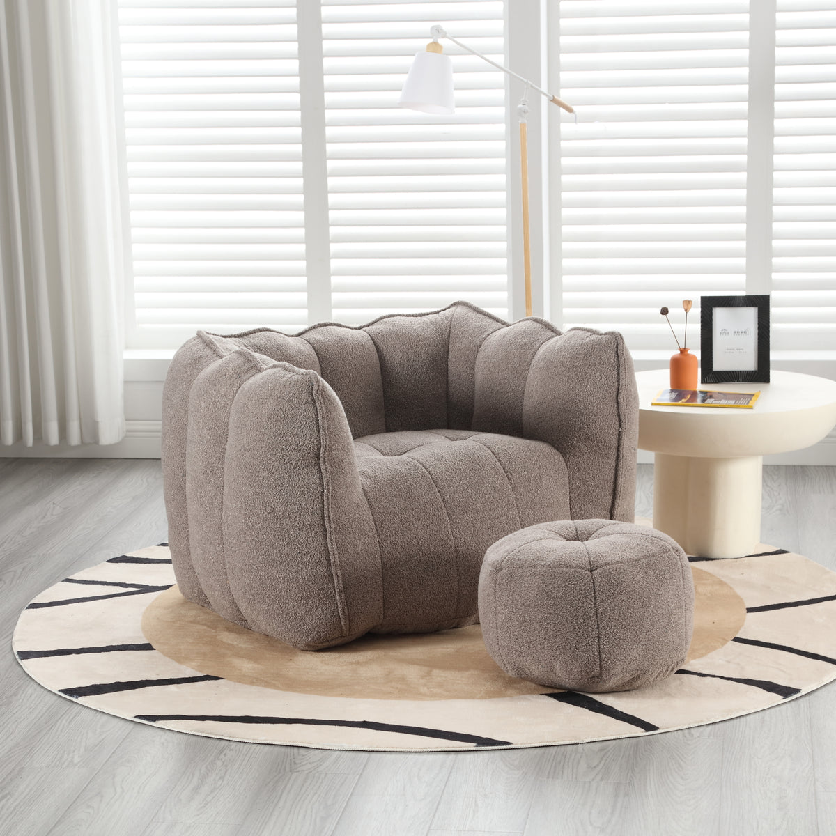 Soft Bean Bag Chair with Footstool Beige